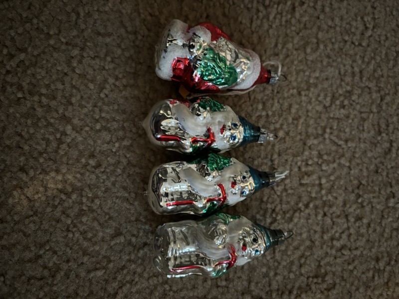 Vintage Mercury Glass Snowman And Santa Ornaments