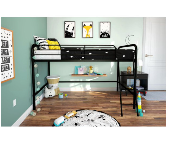 Jett Junior Twin Metal Loft Bed Kids Bedroom Furniture Ladder Platform Boys Girl