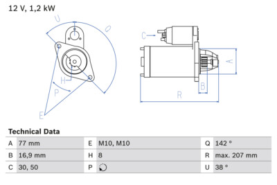 Bosch 0 986 022 780 Starter for Hyundai, Hyundai (Beijing), Kia