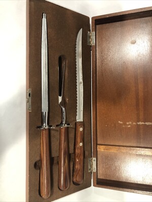 Flint Stainless Vanadium USA Carving Set W/ Wood Handles In Wood Box
