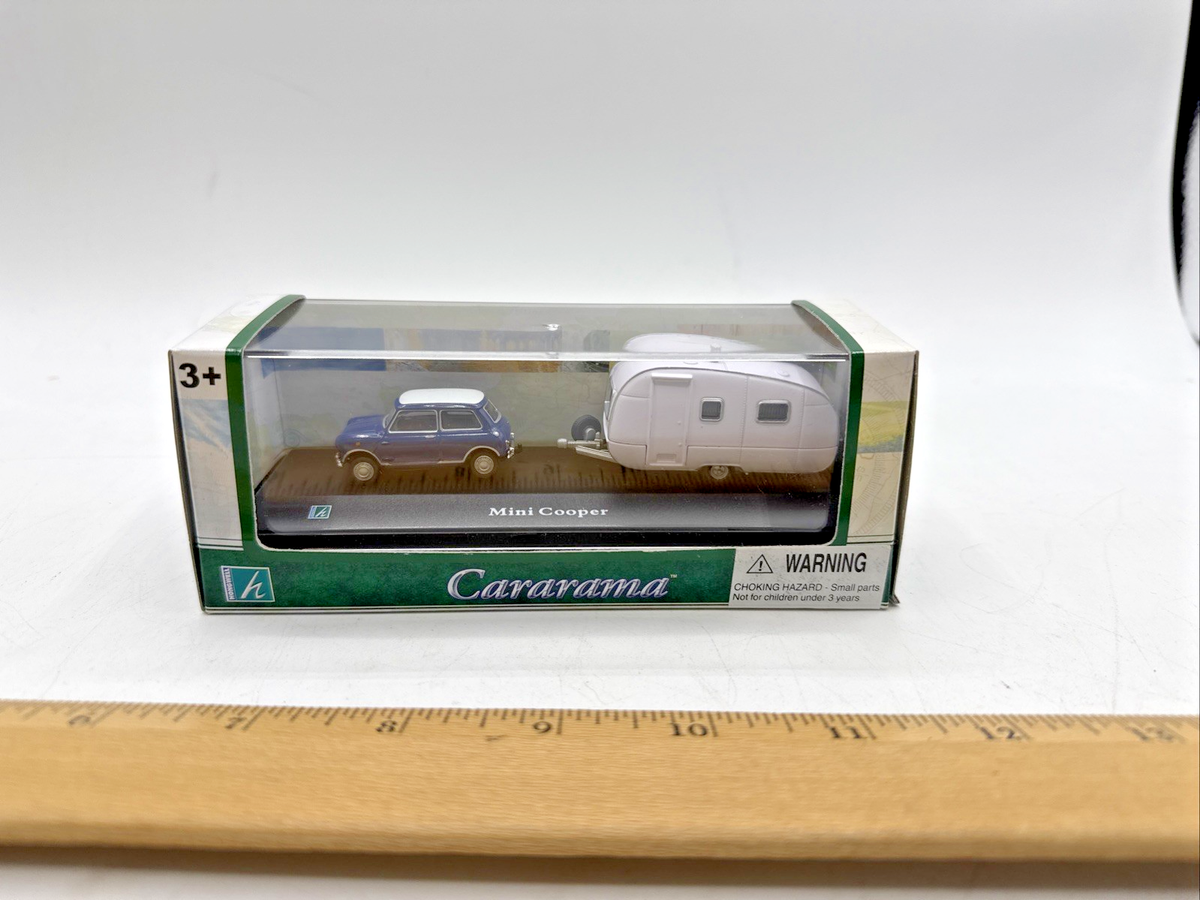 Cararama Hongwell Mini Cooper w/ Camper Travel Trailer 1:43