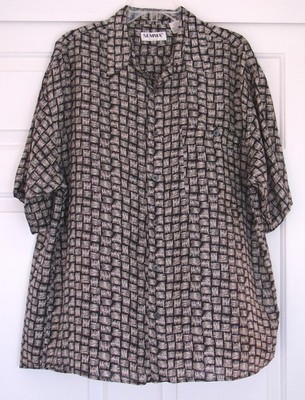 Vintage Men's SUMMA Black & White S/S 100% Silk Button Shirt L