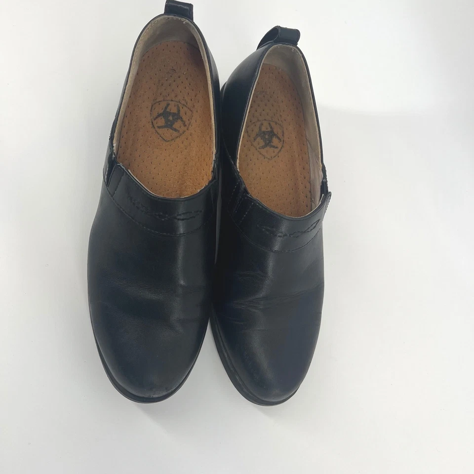 Ariat Black Leather Slip On Comfort Paddock Sport Clogs Mules Women's Size 7.5B - Image 2 of 4