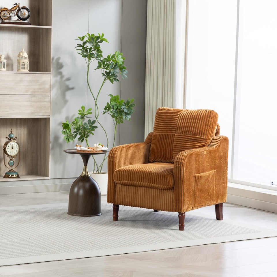 Accent Chair Corduroy Mid Century Modern Armchair Solid Wood Legs ...