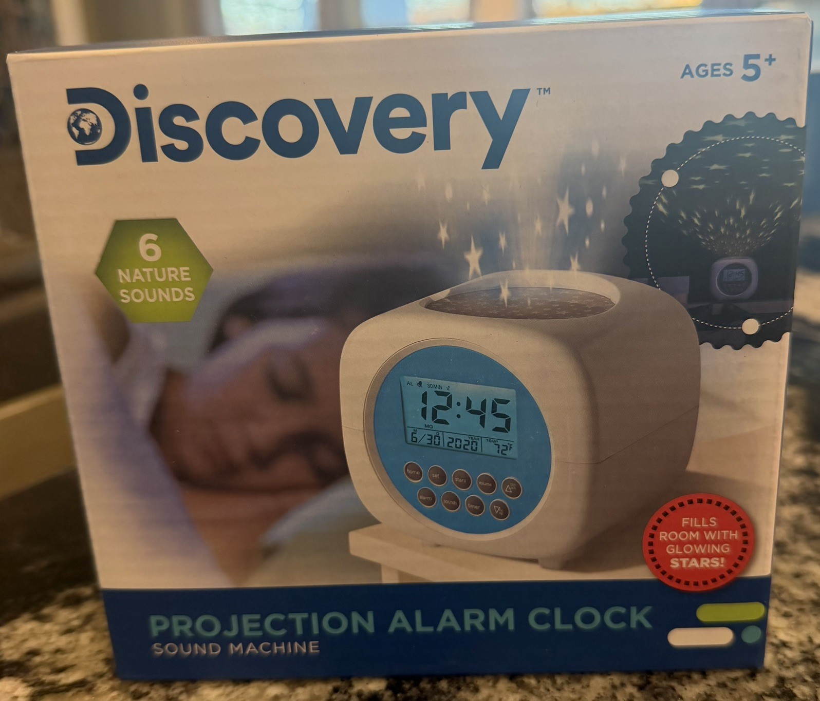 Discovery • Projection Alarm Clock - Sound Machine with Six Nature Sounds.