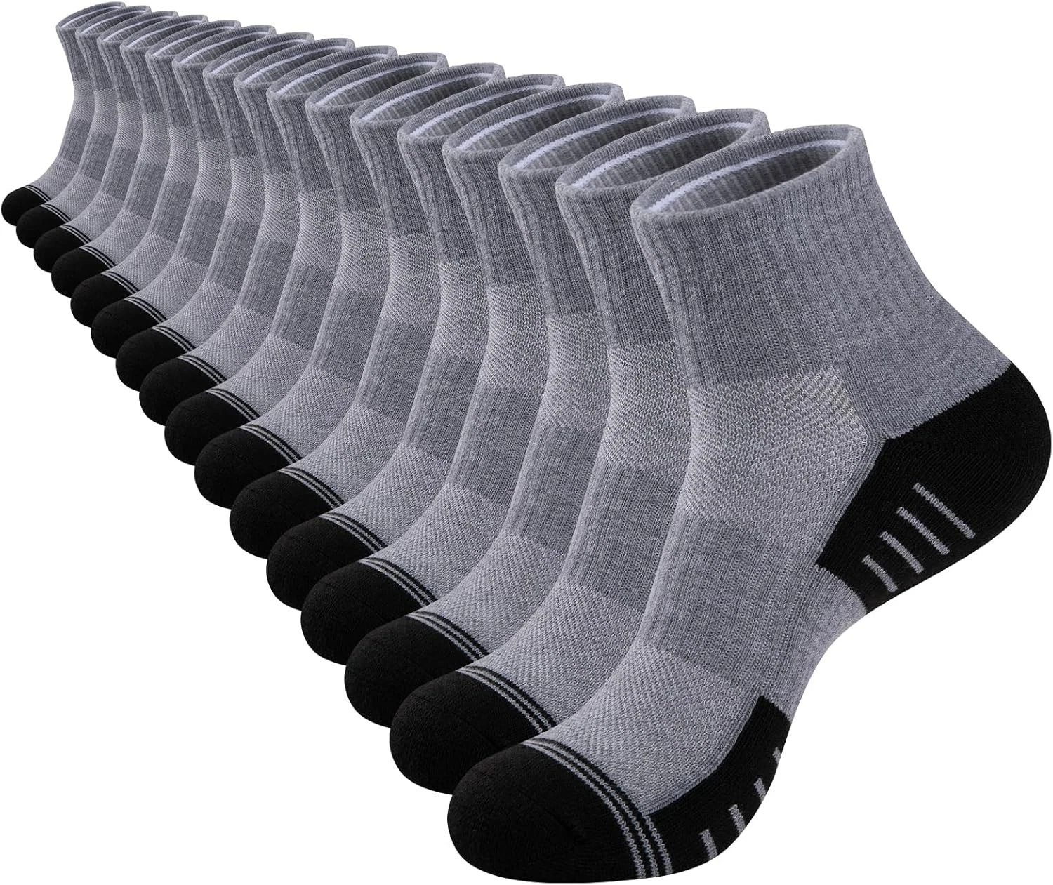 COOVAN Mens Athletic Ankle Socks Thick Cushioned Quarter Sock Sport Grey