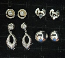 Vintage Clip on Earrings Lot 4 Pair All Signed MONET CORO Silver Tone