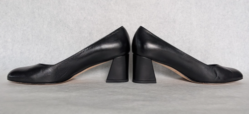 Stuart Weitzman Black Leather Block Heel Pump Rounded Square Toe Size 8 - Picture 3 of 14