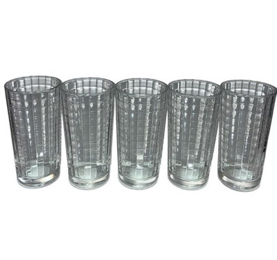 VTG MCM Pasabahce Block Optic Highball Tumblers Glasses 5 1/8'' Set Of 5