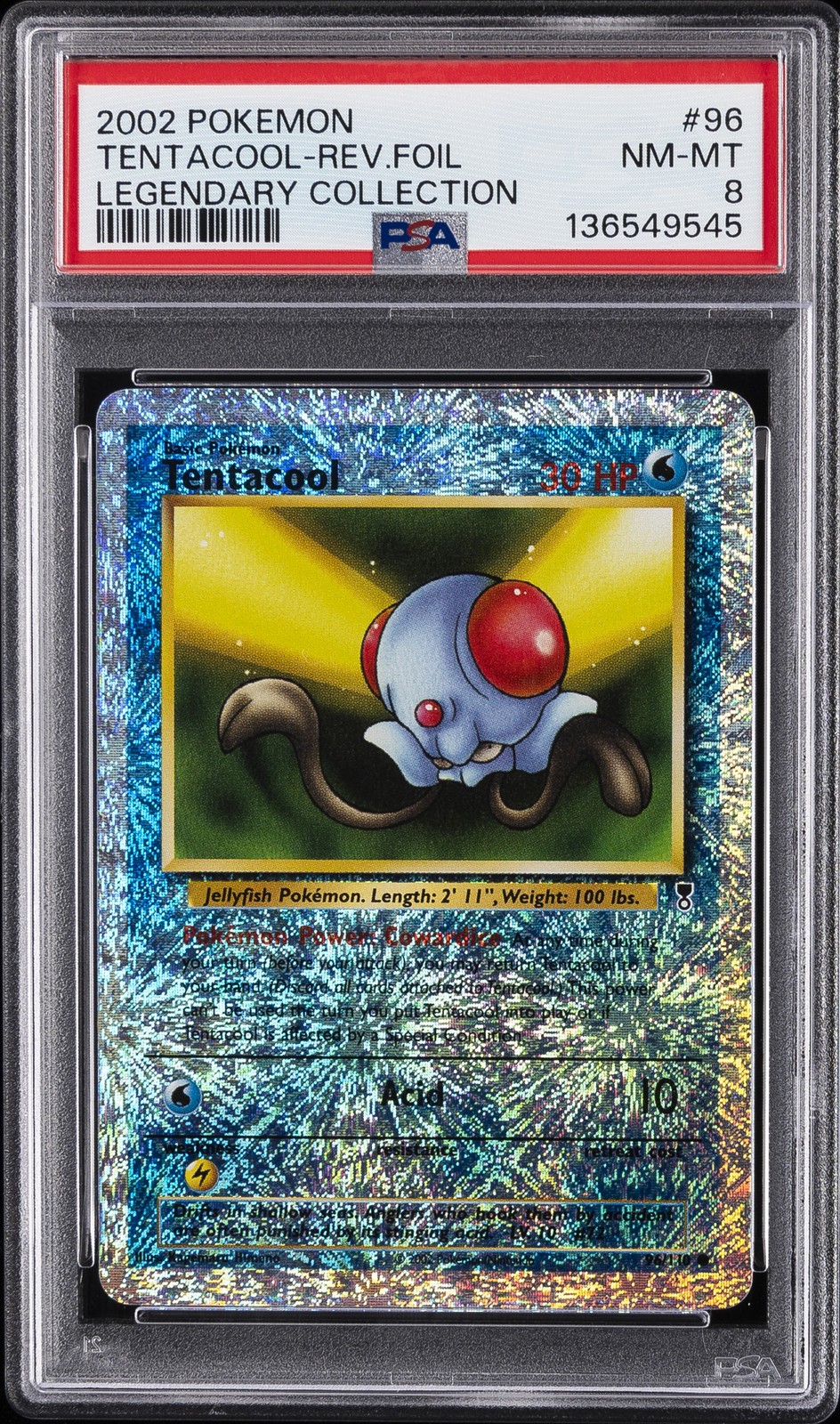 2002 POKEMON LEGENDARY COLLECTION #96 TENTACOOL-REVERSE FOIL PSA 8