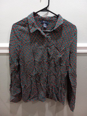 FOREVER 21 WOMEN'S BLOUSE TOP BUTTON UP MULTICOLORED DRESS SHIRT SIZE L LARGE