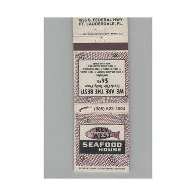 Matchbook Cover Key West Seafood House Restaurant Ft. Lauderdale FL