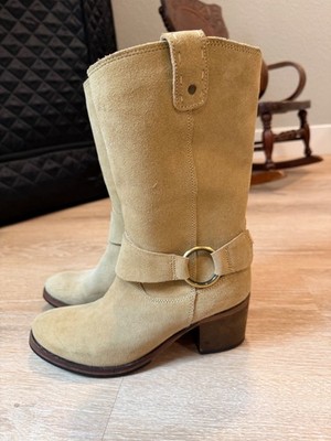 Vero Cuoio Tan Suede Mid-Calf Harness Heeled Boots