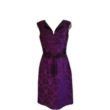 Phase Eight Womens Purple Notched V-Neck Embroidered A-Line Dress. UK 8, US 4.