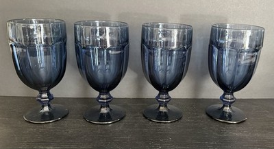 Libbey Duratuff Gibraltar Dusky Blue Iced Tea Goblet Glass USA 7  Set of 4
