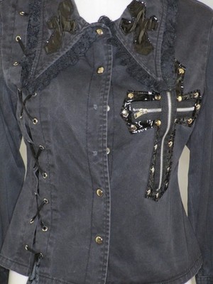 Vintage Y2K Black Lolita Kisama Jacket M Punk Gothic Emo Cross