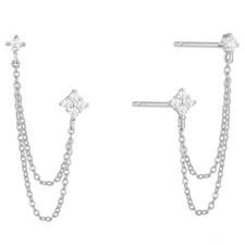 925 Sterling Silver Four Zircons Flower Stud Earrings For Women  Double Stud...