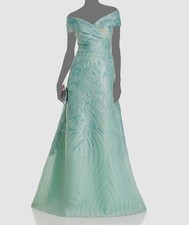 Rickie Freeman by Teri Jon Women's Green Metallic Off-Shoulder Dress Size 6