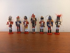7X WOODEN NUTCRACKER SOLDIERS CHRISTMAS TREE DECORATIONS,  13CMS TALL USED. GOOD