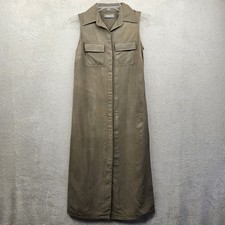 Kate Hill Dress Womens 2 Petite Olive Linen Silk Blend Lagenlook Minimalist