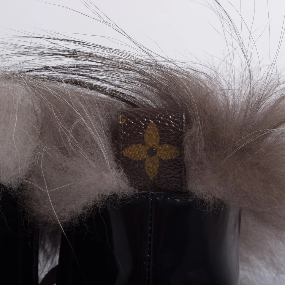 Louis Vuitton Women Black Ankle Boots Leather Fur Lace Up Heel Booties Sz EUR 37 - Image 4 of 4