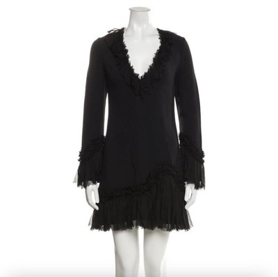 Alexis Ruffle Layered Long Sleeve V-Neck Short A-Line Dress Black Size M  (NWT)