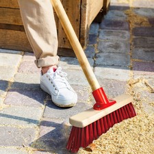 Stiff Broom Head 12 Inch Wooden Outdoor Yard Garden Patio Heavy Duty Brush