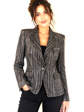 Balmain Paris Black Metallic Pinstripe Blazer Jacket Women's Sz 38 France small