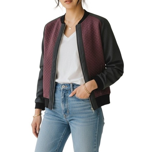 Tilley, Tilley Wanderer Quilted Bomber Jacket Maroon Gray Wool Blend Made in Canada SP