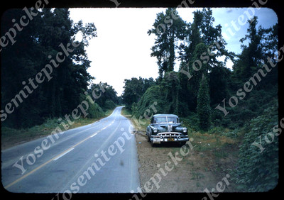 SL20 Slide 1950 s Red Kodachrome mountain road car 614a