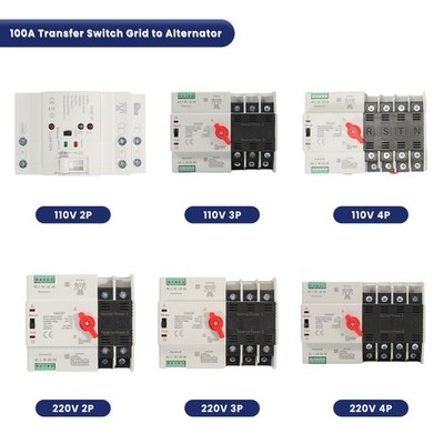 Dual Power Automatic Transfer Switch Grid to Alternator2/3/4P 100A 220/110V US