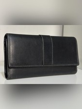 Vintage Coach Hampton Trifold Wallet in Black Leather Jacquard Inner Lining