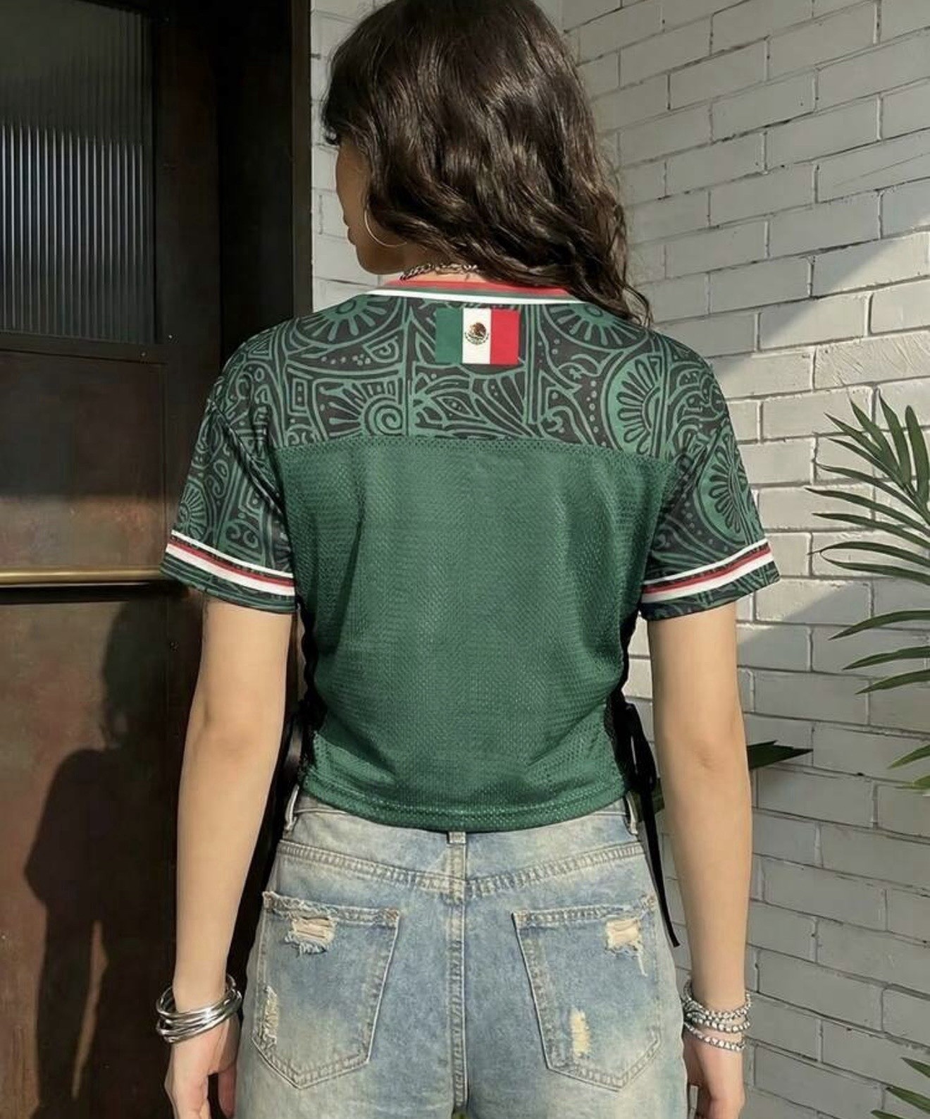 Mexico Soccer Jersey Shirt Green/Red/White Colors V-Neck Number 13