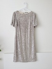 NWT Hilary Radley Sequin Cocktail Dress Champagne Short Sleeve, medium