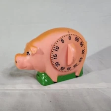 Vintage Orange Pink 3.5" Pig Cooking Timer Egg Timer - Alarm