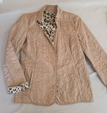 Chico s Jacket Tan Quilted Button Snap Front Animal Print Women S