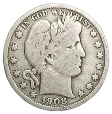 1908-O US Barber Silver Half Dollar Better Condition 1/2 $ 50c