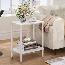 End Table,Small Side Table,2-Tier Nightstand with Storage White 1pc No Plug
