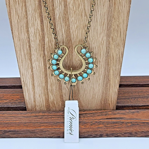 Premier Designs "Lotus" Matte Gold & Turquoise Crackle Beaded Necklace 36" - Picture 3 of 12