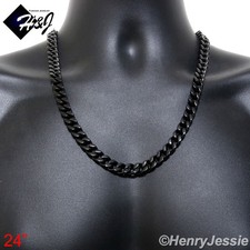 24"MEN Stainless Steel HEAVY 9x4mm Black Plated Cuban Curb Chain Necklace 140