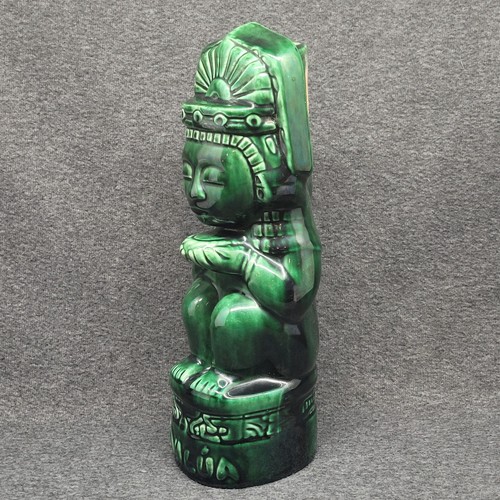 Vintage Kahlua Green Ceramic Tiki Idol Handmade Decanter Bottle 1930s K&B 11' - Picture 9 of 18