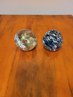 Vintage Hand-Blown Glass Paperweight Lot Of 2 ~ Small Chip See Pics READ