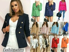 Women’s Gold Button Blazer Ladies Double Breasted Smart Formal Office Jacket