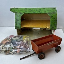 Vintage Marx Toys Tin Litho Lazy Day Farm Barn with Animals, Fences, and Wagon