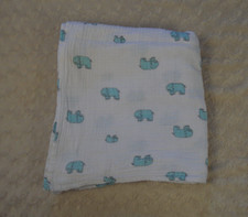 Aden  Anais Aqua Blue Elephants Baby Swaddle Blanket White Muslin Cotton