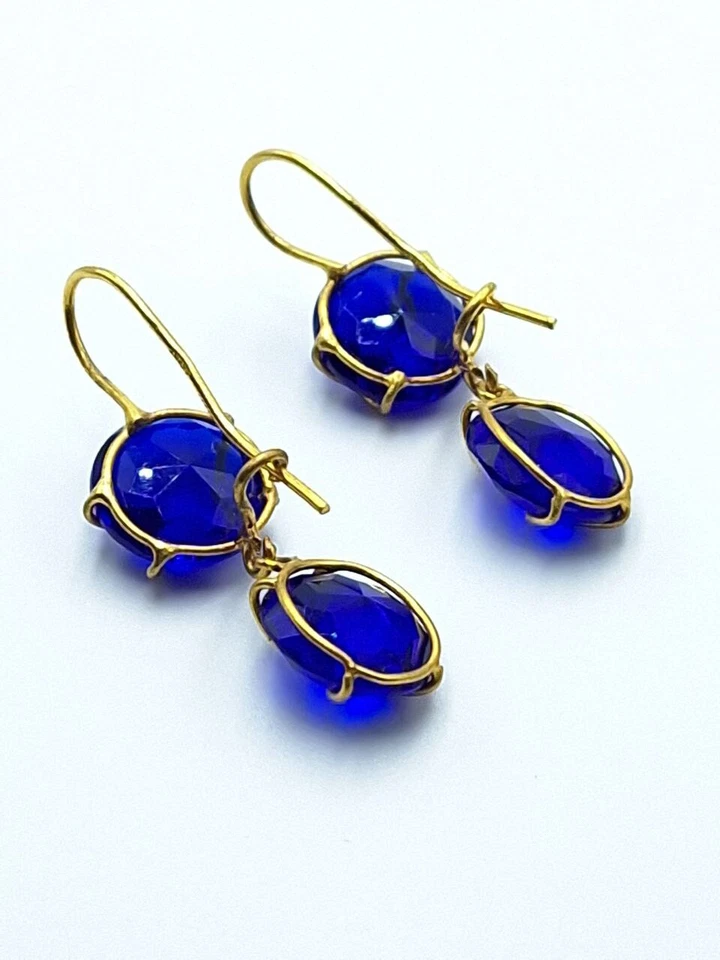 Orecchini pendenti Cristalli  Zaffiro In Argento 925 Placcato In ORO GIALLO  - Immagine 4 di 4