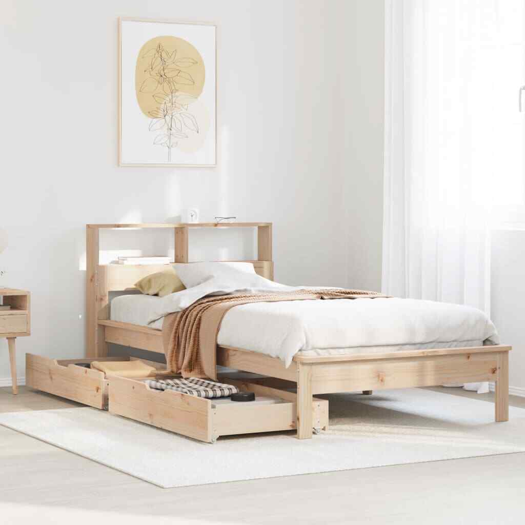 Letto Libreria senza Materasso 90x190 cm Legno Massello Pino