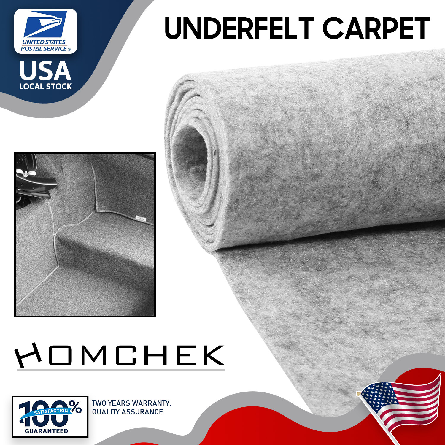 Light Gray Car Underfelt Non-Woven Fabric Underlay Floor Cabin Renovate 21.5sqft