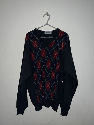Vintage XL Mens Pringle Argyle Merino Wool V Neck Sweater