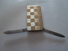 Vintage Anvil Nail Care Pocket Knife Belt/Money Clip Gold Tone Textured Finish